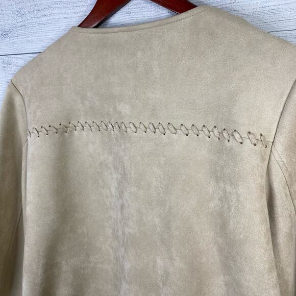 Andrew Marc New York Faux Suede Braid Lacing Jacket Lagenlook Beige size Large - Picture 7 of 11